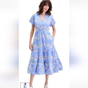 Sam Edlman Blue Floral Embroidered Maxi Dress